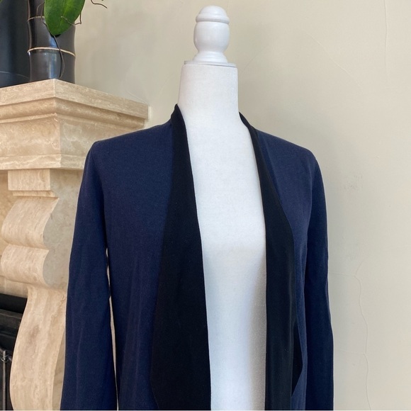 Eileen Fisher Navy Blue And Black Open Front Cardigan Sweater Jacket XS - Picture 4 of 10